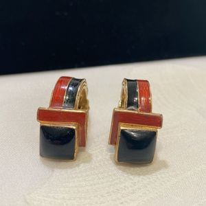 Vintage 1970s Art Deco Ciner Gold Enamel Earrings